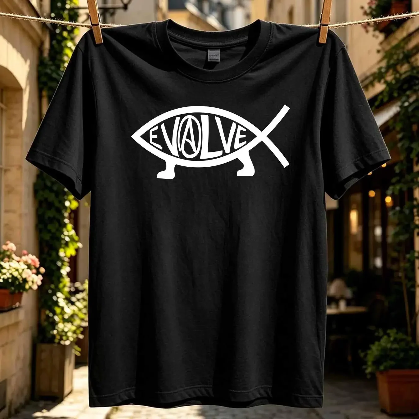 washed T Shirt Evolve Athiest tee Evolution Fish Darwin Theory vintage Washed streetwear designer clothes Slightly Versatile