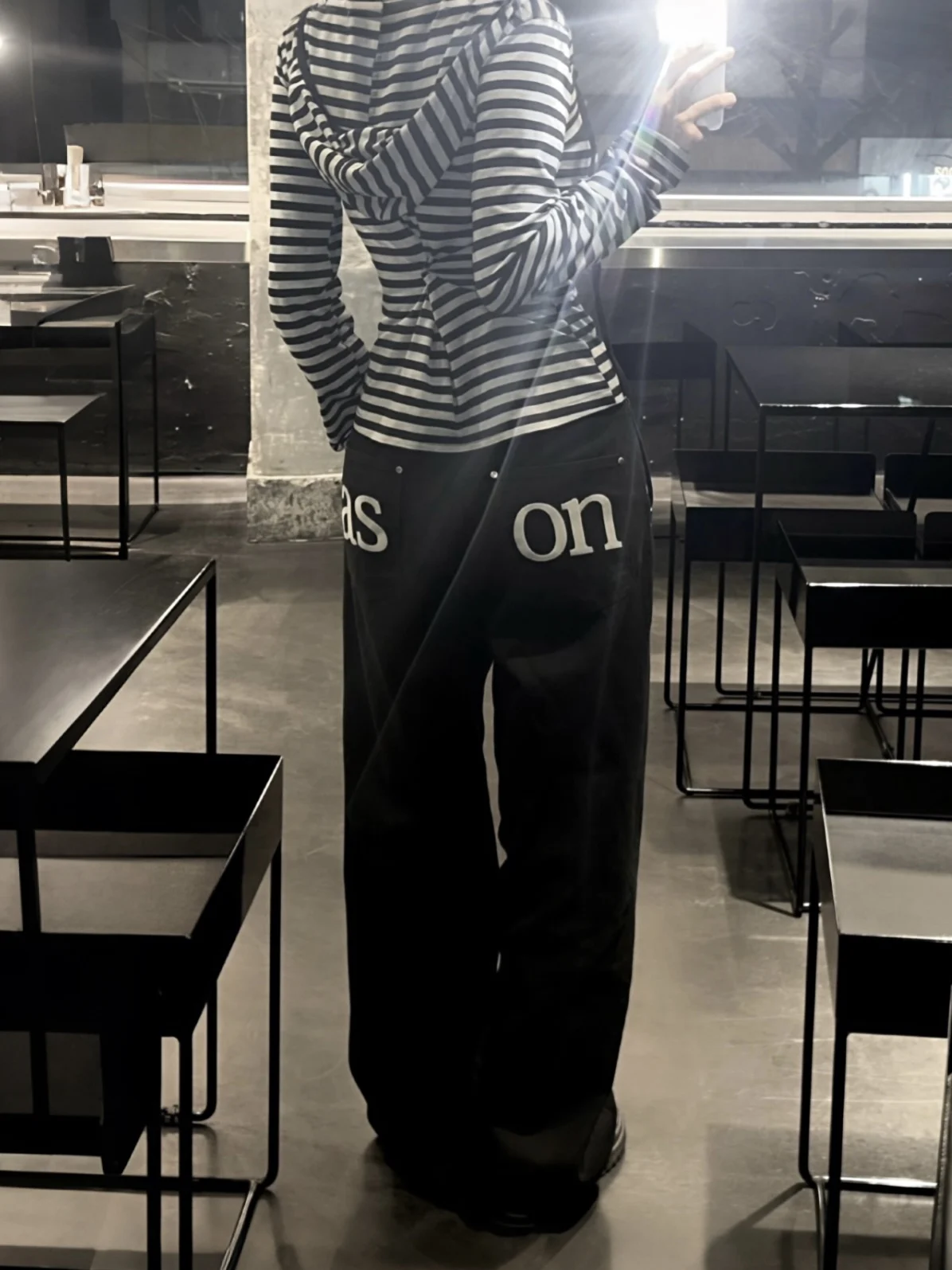 REOY High Waist Loose Straight Leg Casual Pants Korean Style Embroidered Letter Women's Wide Leg Long Trousers