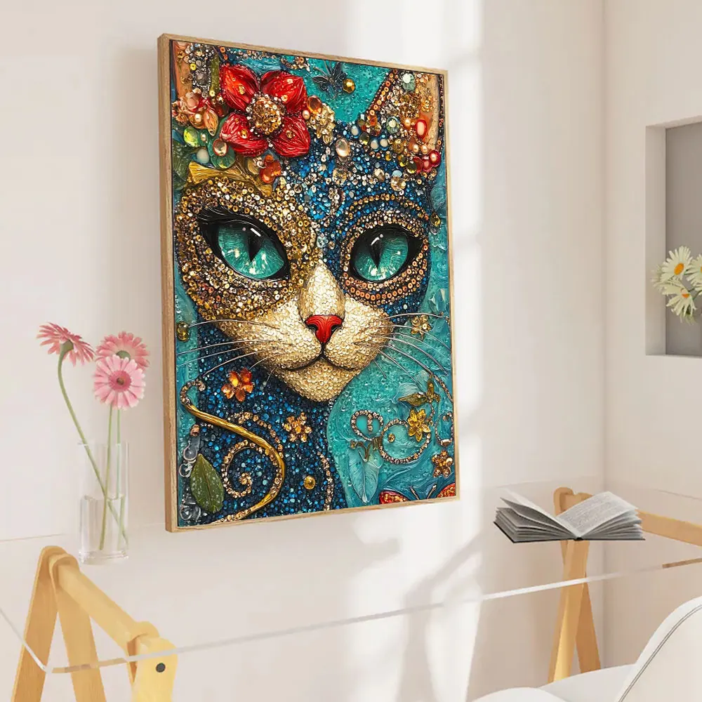 Huacan 5D DIY Diamond Painting Cat Flower Diamond Mosaic Animal Complete Kit Decorative Paintings view 3