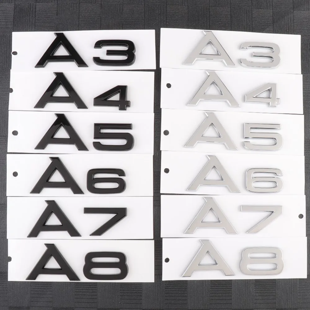 3D Letters Numbers Emblem for Audi A3 A4 A5 A6 A7 A8 Q2 Q3 Q5 Q7 Car Trunk Lid Nameplate Badge Logo Sticker Chrome Glossy Black