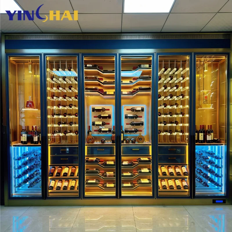 custom.Custom Stainless Steel Built Private Living Room Wine Cellar of Different Sizes Wine Whisky Display Cabinet Red Wine Cabi