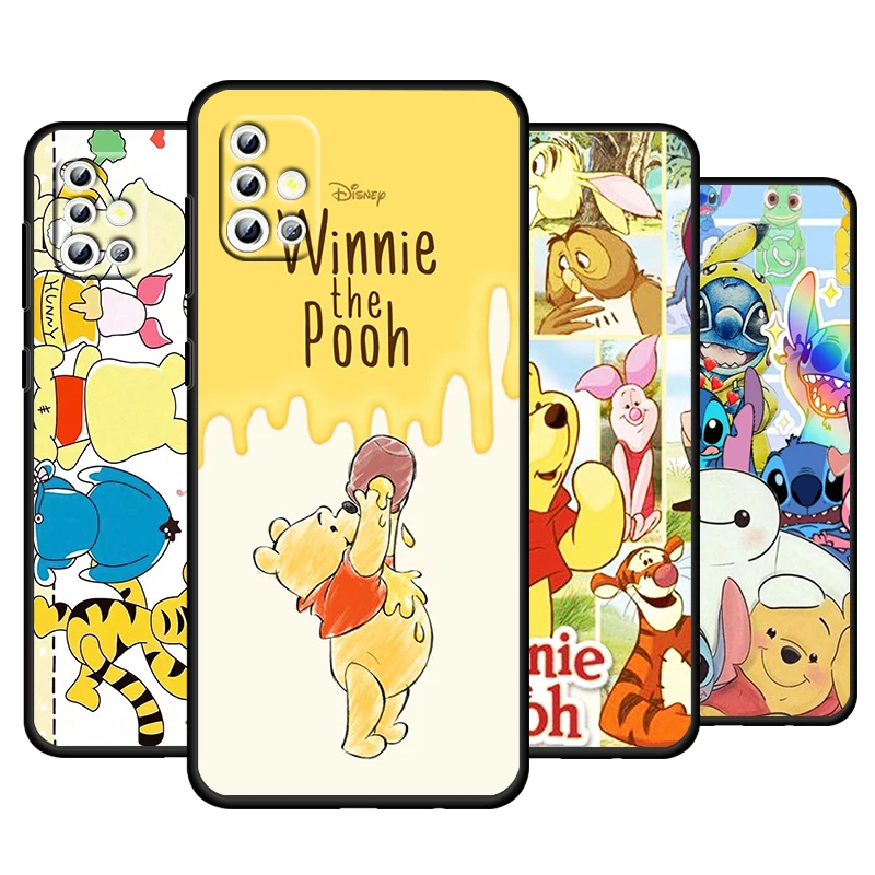 Winnie Pooh Cartoon For Samsung Galaxy A73 A54 A52S A72 A71 A52 A51 A22 A32 A21S 4G 5G Silicone Soft Black Phone Case