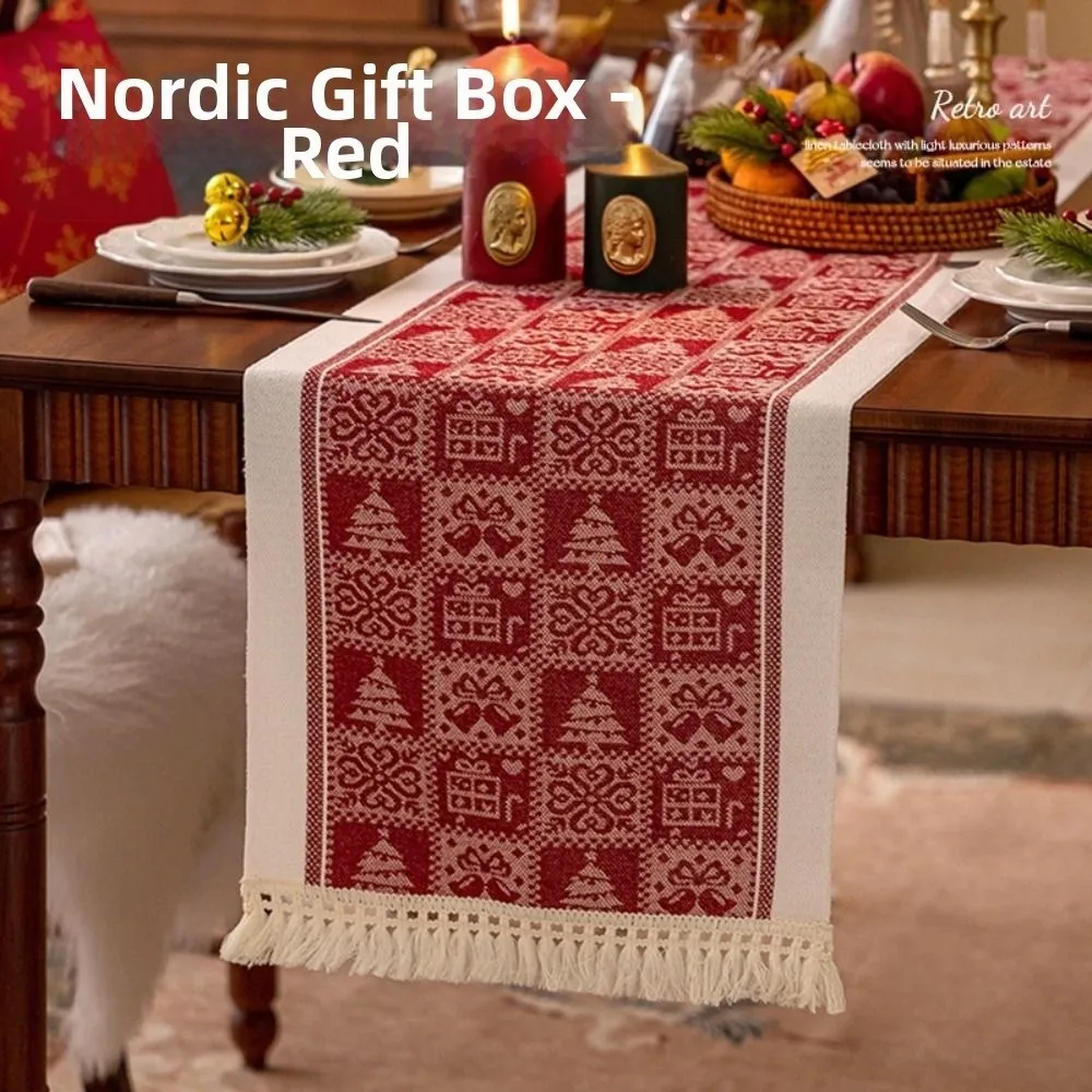 

Rectangle Christmas Table Runner Red Thickened Table Cover Christmas Tree Printed Table Flag Xmas Desktop Decoration Living Room