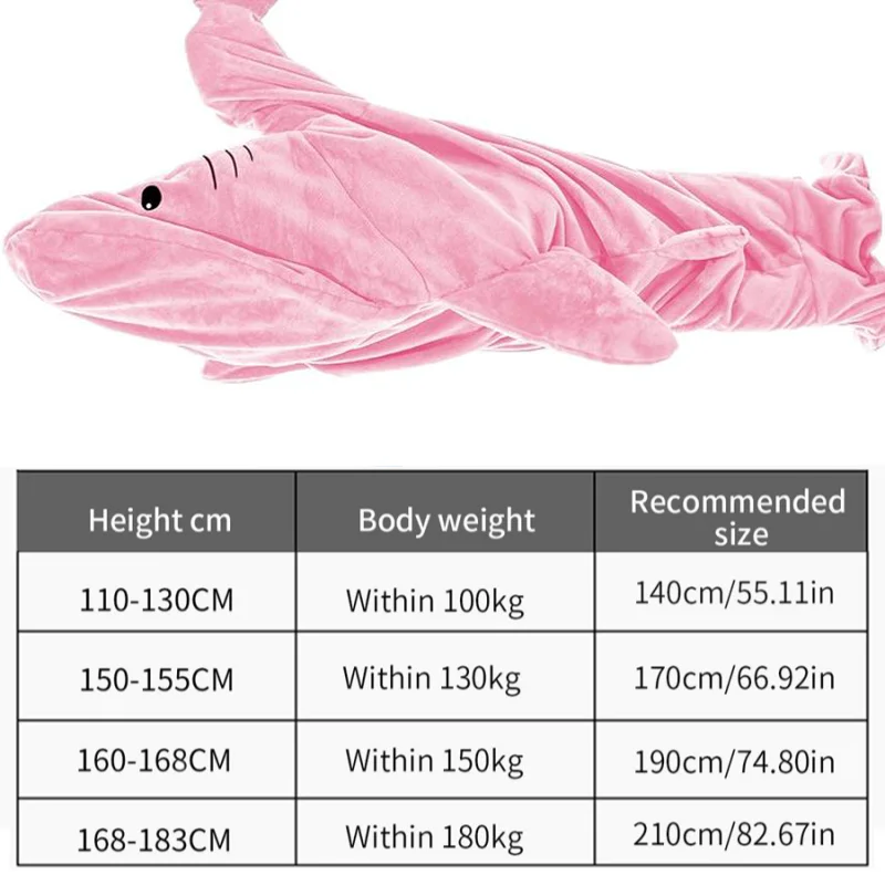 Pink Super Soft Cartoon Shark Loose Hooded Pajamas Family Pink Loose Hooded Pajamas Shark Adult Sleeping Blanket Adult Blanket