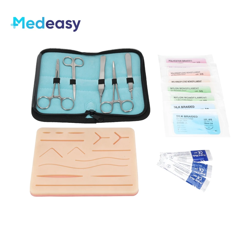 Suture Practice Kit For Medical Students Complete Kit Include Durable Suturing Pad With Pre-Cut Wounds, Tool Kit, Suture Threads