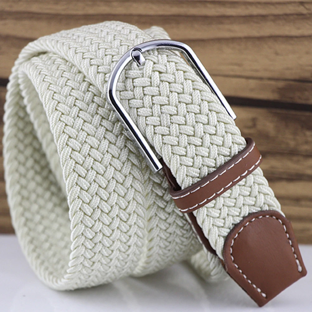

Universal Braided Stretch For Men Women Elastic Fabric Woven Pu End Adjustable No Hole Khaki Braid Belt Elastic Braided