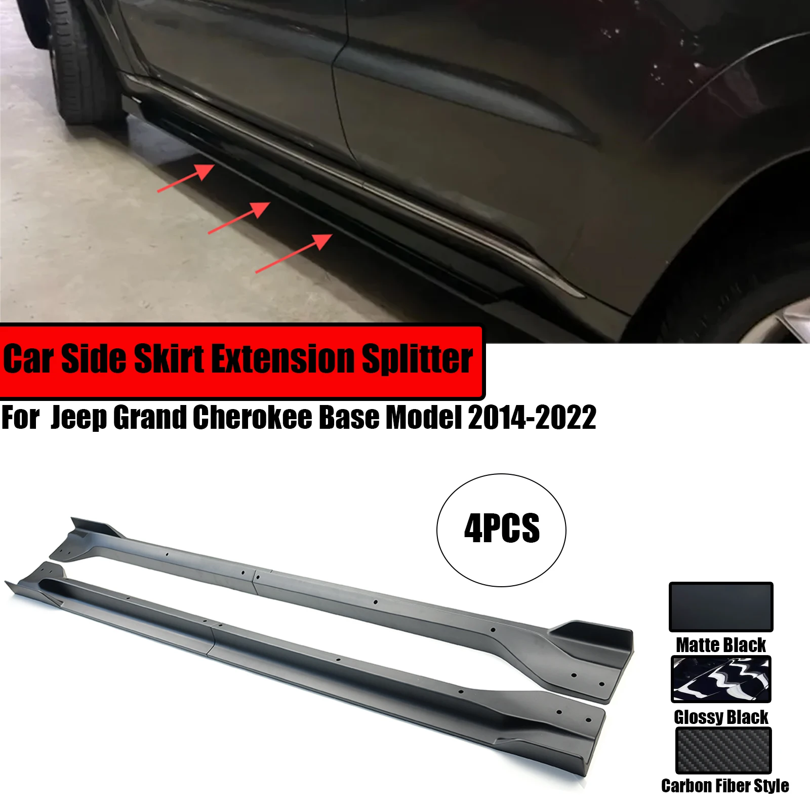 For Jeep Grand Cherokee Altitude/Laredo/ Limited/Overland/Summit/Trailhawk 2014-2022 4 PCS Car Side Skirt Extension Splitter