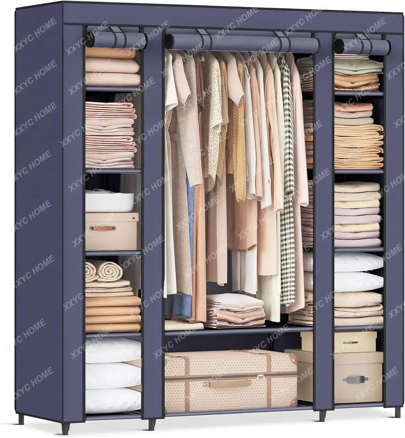 Closet Wardrobe, Portable Closet for Bedroom,Clothes Rail with Non-Woven Fabric Cover, Clothes Storage Organizer,12 Compartments