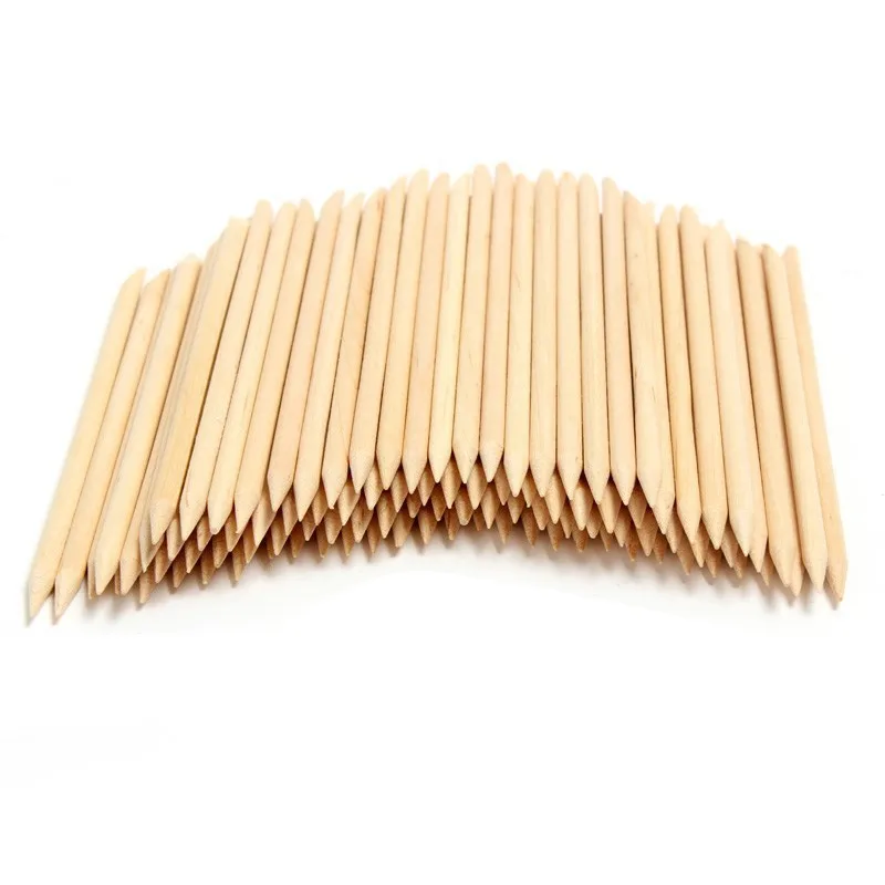 Nail Art Manicure Pedicure Care 100/50Pcs Orange Wood Nail Sticks Double Sided Cuticle Pusher Remover Rhinestones Dotting Tools