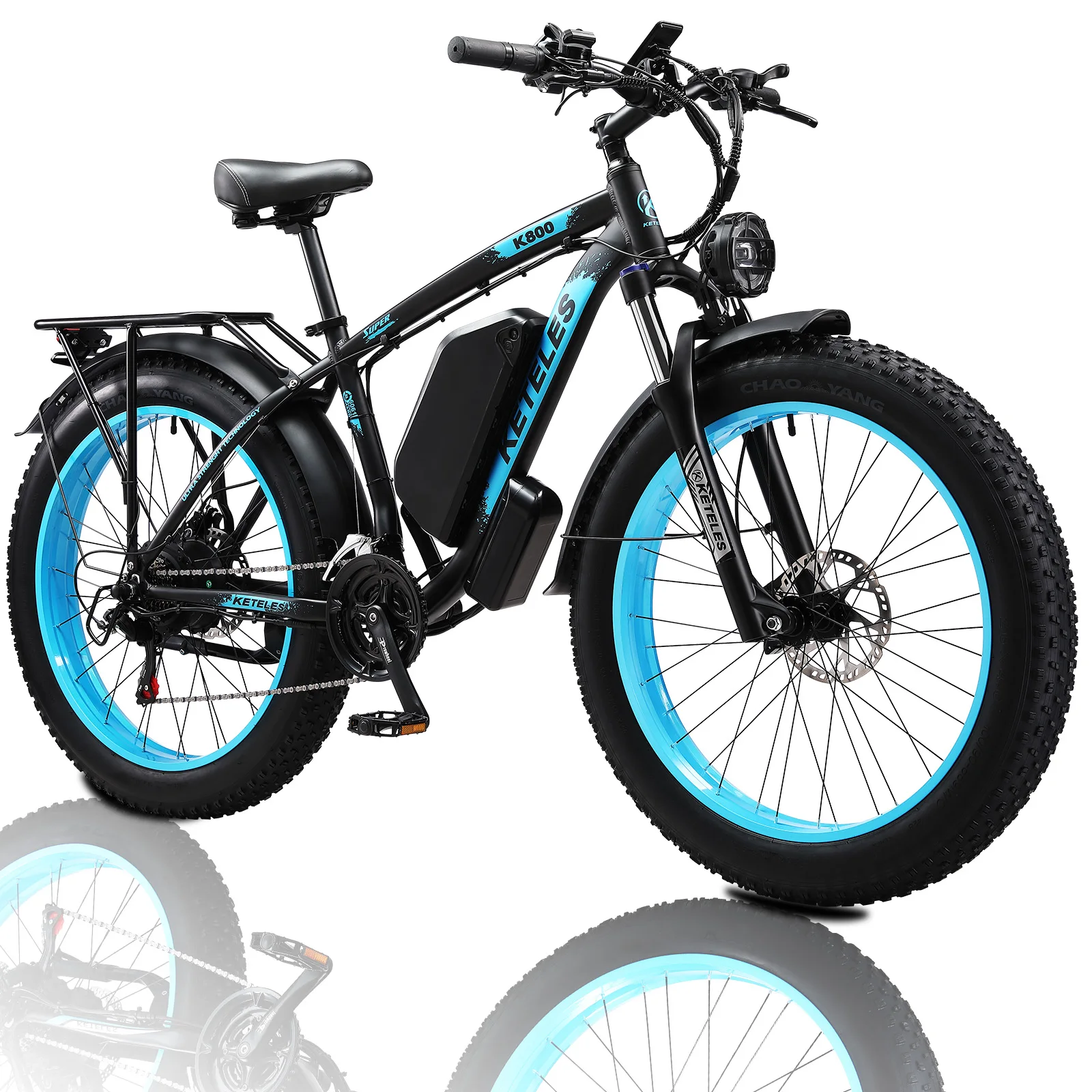 Bicicleta Eléctrica de Montaña K800 con Llantas Gruesas de 26 Pulgadas, Batería de 48v/20AH, 21 Velocidades, Frenos de Disco Hidráulicos