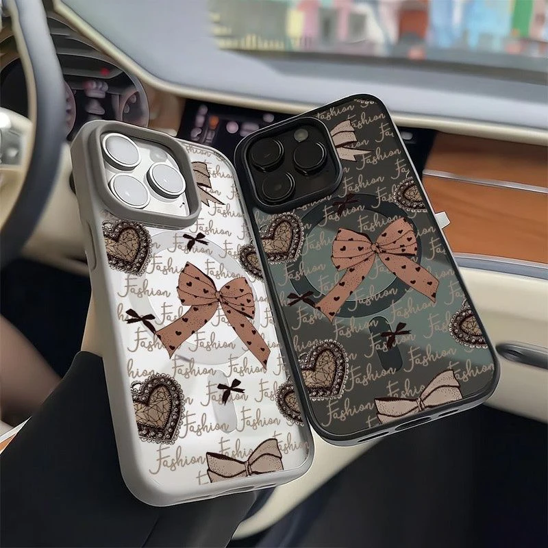 

Magnetic Case for iPhone 17 Air Pro Max 16 15 14 13 12 11 Plus with MagSafe Camera Bumper Protection Male Female Gird Flower Bow