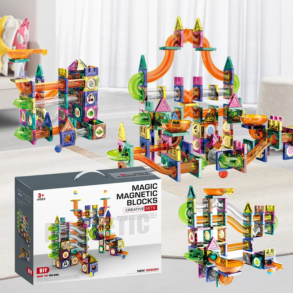 Edukacyjny kolorowy arkusz magnetyczny dla dzieci z kulką ślizgową Klocki Magnes rurowy Łączenie toru Puzzle Zabawka Okno