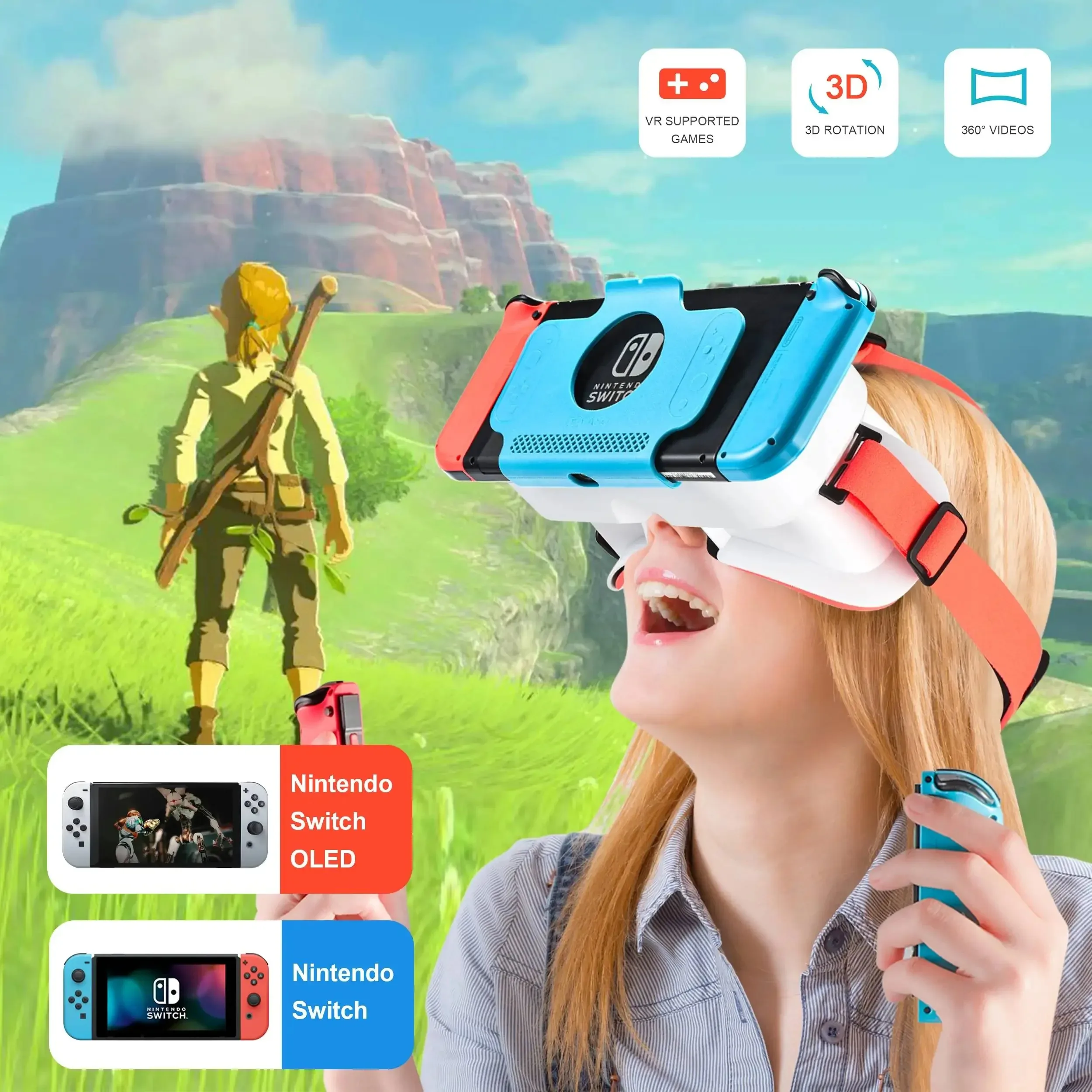 VR Glasses for Nintendo Switch OLED 3D Glasses Virtual Reality Movies for Switch Game Headset Adjustable Big Lens VR Glasses