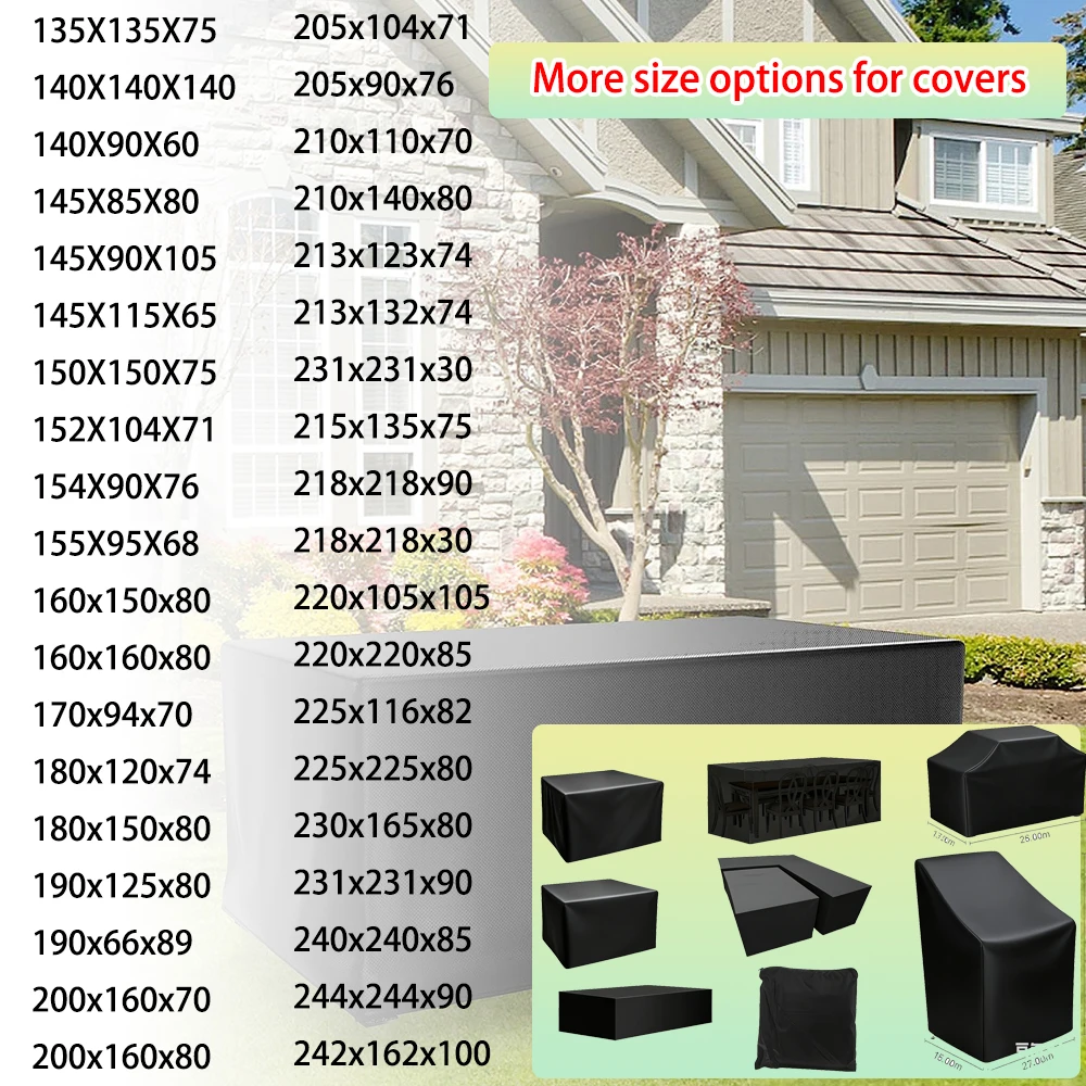 Multi-Size Universal Size Patio Cover Tear-Resistant Dust Cover Outdoor Square Table and Chair Protector