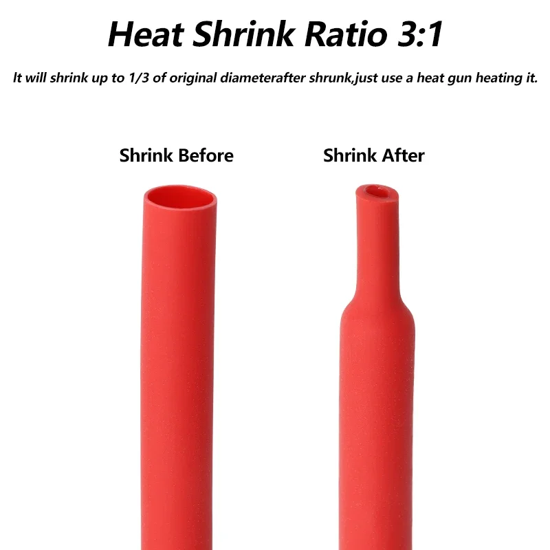 Red 3:1 PE Heat Shrink Tube With Glue Diameter 1.6~39mm Waterproof Double Wall Adhensive Lined Wire Cable Sleeve 1~20 meters