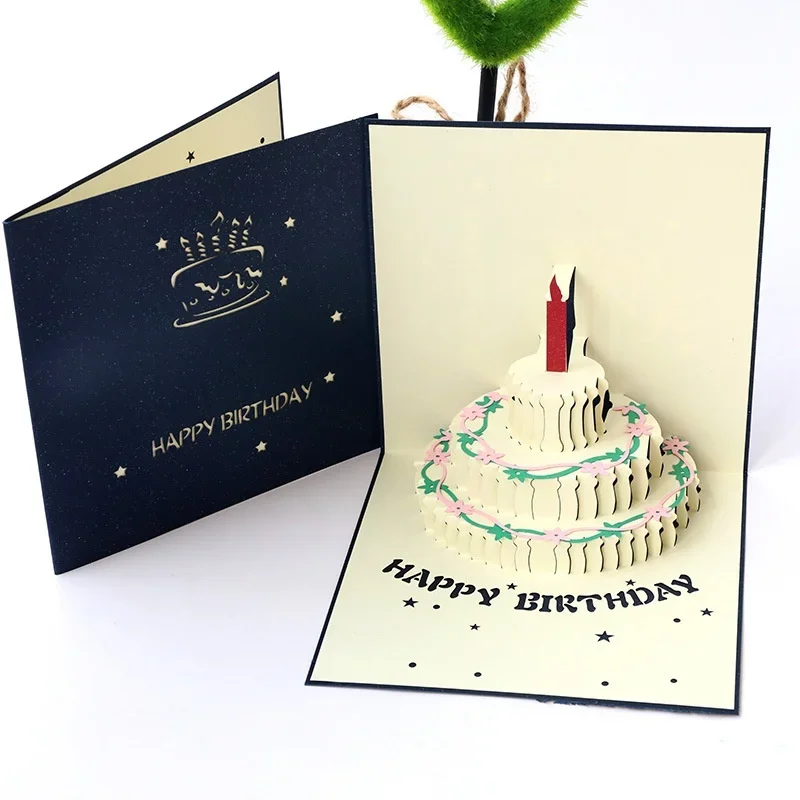 1pcs Birthday Gift Greeting Invitation Cards Cake Card Pop Up 3D Stereoscopic   Postcard  Handcrafted