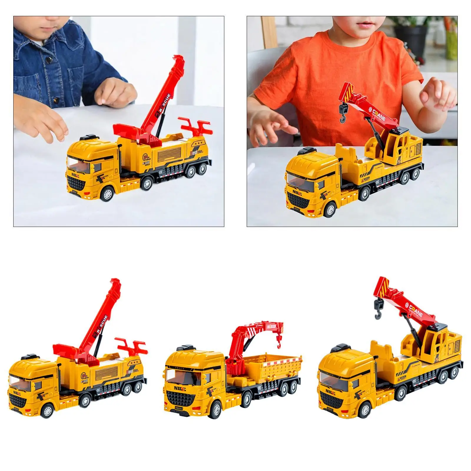 

Pull Back Car Model, Friction Powered Vehicle, Inertia Crane Truck Toy for Kids