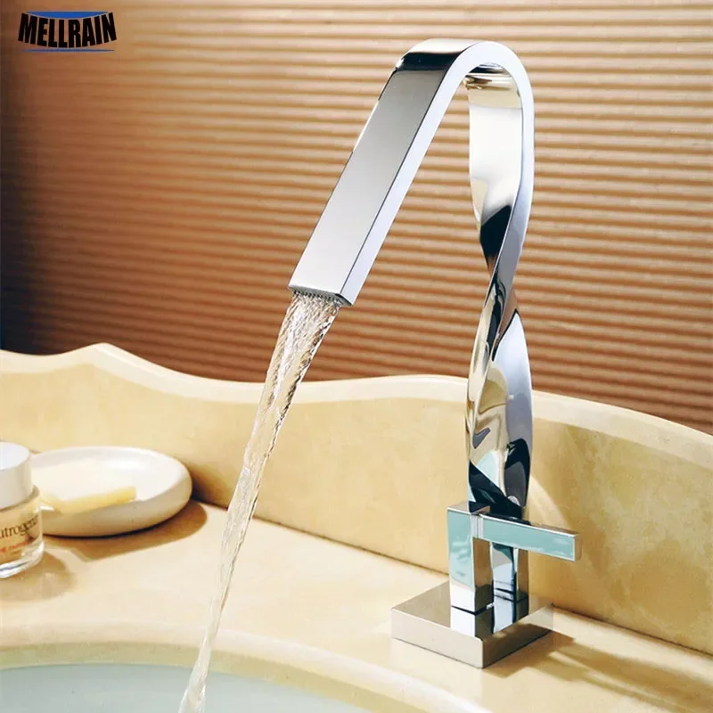 Soild Brass Chrome Plated Artistic Style Bathroom Faucet Single Hole Deck Mounted Bathroom Basin Water Mixer Fashion Design