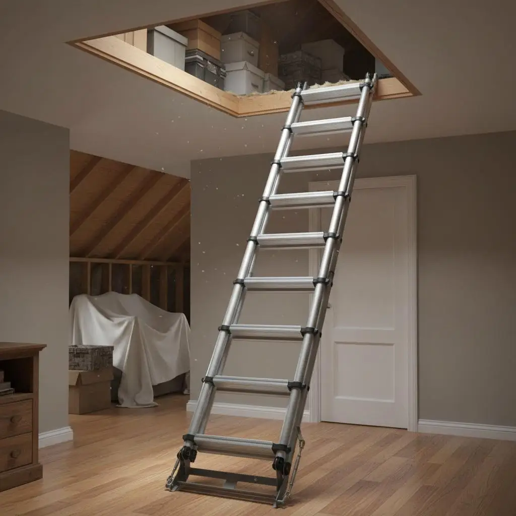 

Телескопическая лестница для чердака 39,37 x 23,6 дюйма для хранения вещей на чердаке, обслуживания дома, доступа на крышу, грузоподъемность 350 фунтов, алюминиевая, выдвижная