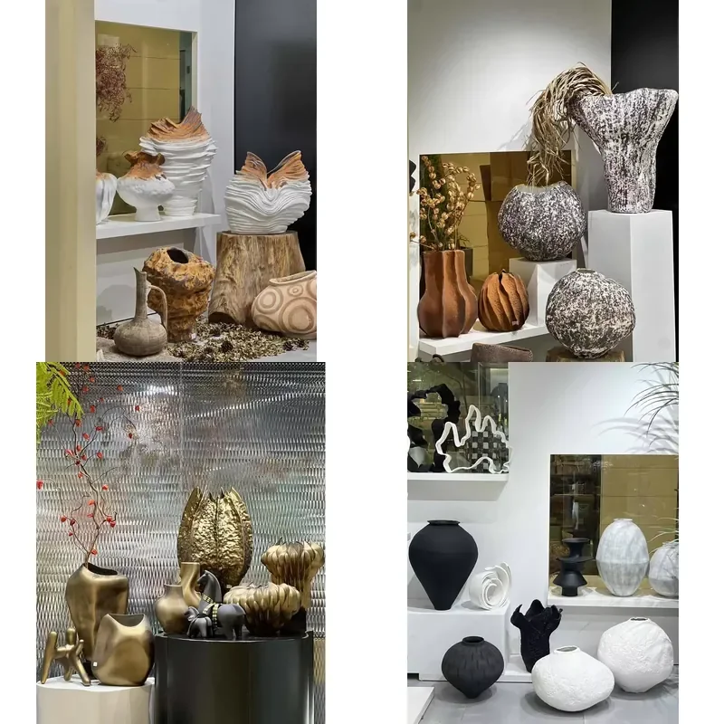 M723 Country Style Handmade Textured Ceramic Vase New Design Home Decoration Deluxe Set