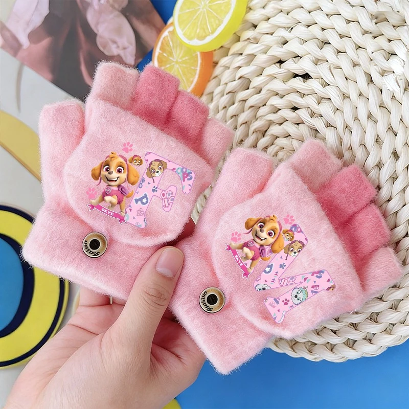 

PAW Patrols Gloves Girl Boy Half Finger Flip Gloves Kawaii Skye Letter Winter Outdoor Accessories Mittens Children Birthday Gift