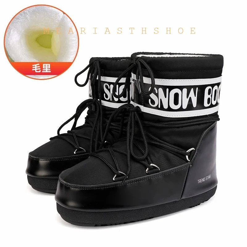 

2026 Winter Platform Women's Faux Fur ski Boots flat Snow Boots Anti-Slip Warm High Top Leather Booties Comfortable Indoor