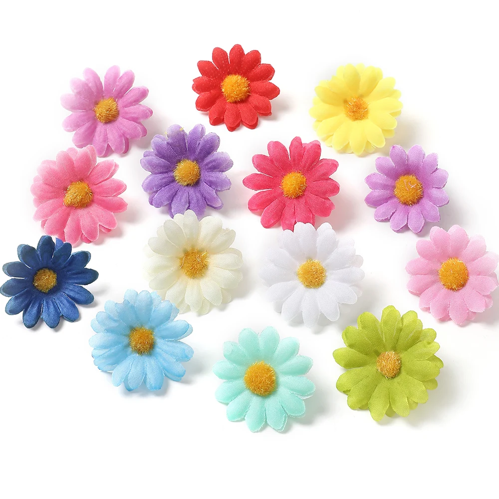 50/100Pcs Artificial Sunflowers Flowers Heads Silk Sunflower Bulk Daisy Flowers For DIY Crafts Hair Clips Floral Craft Supplies