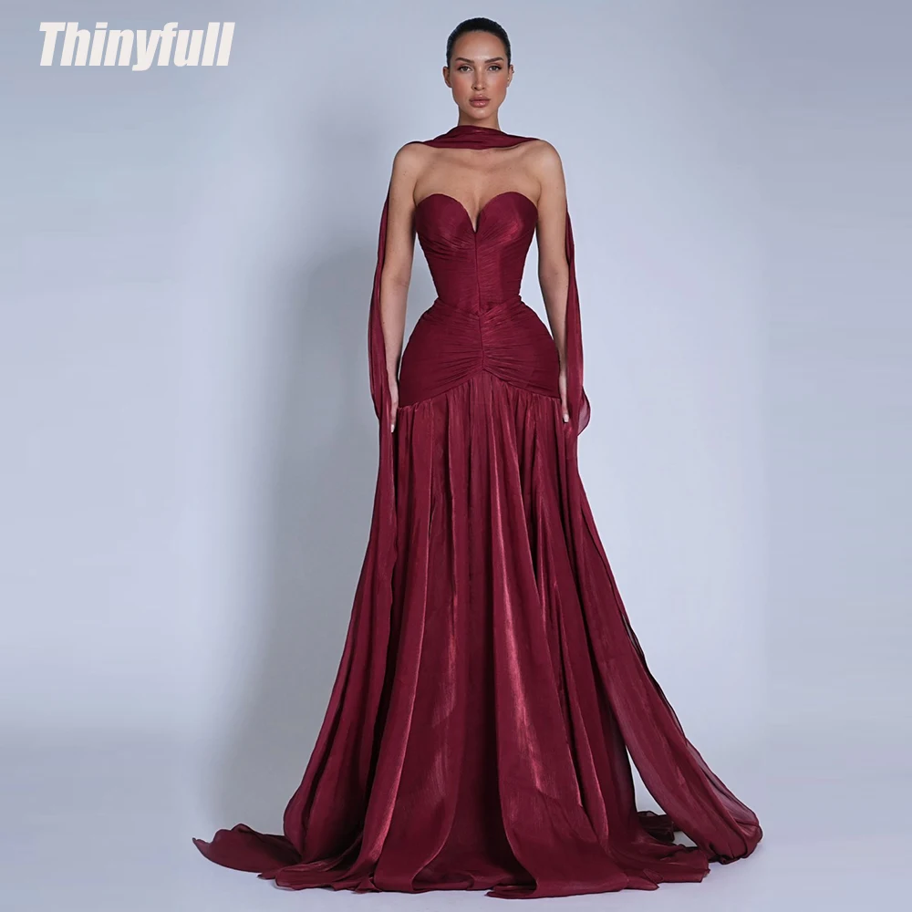 

Thinyfull Mermaid Arab Prom Dresses Sweetheart Sleeveless Shiny Satin Evening Gown Dubai Long Dress robes de soirée Customized