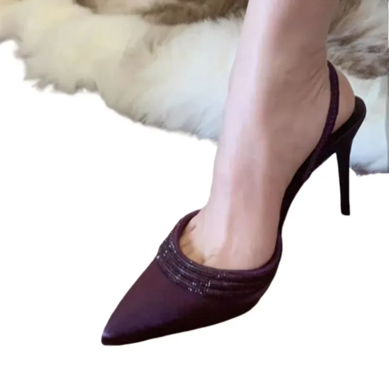 2024 Ladies Shoes Slingbacks Women's High Heels Sexy Party Pumps Women Crystal Pointed Toe Thin Heels Slip on Women's Sandals image 6