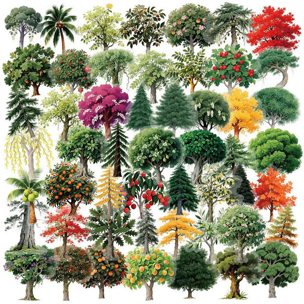 

10/30/56pcs Transparent Natural Forest Plant Stickers Cartoon Landscape Decals DIY Luggage Phone Water Bottle PET Sticker Decor