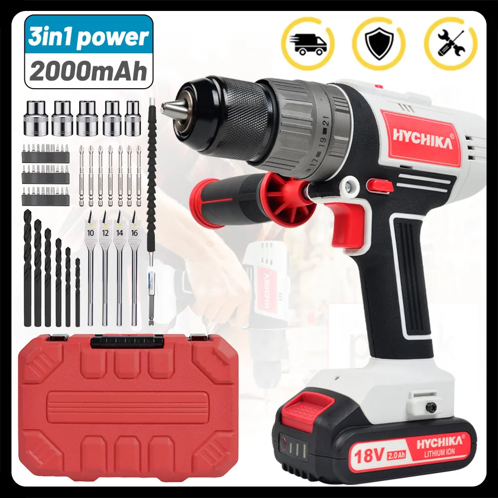 13mm 21+3 Torque Electric Impact Drill Cordless Drill Electric Screwdriver Power Tools 18V Battery