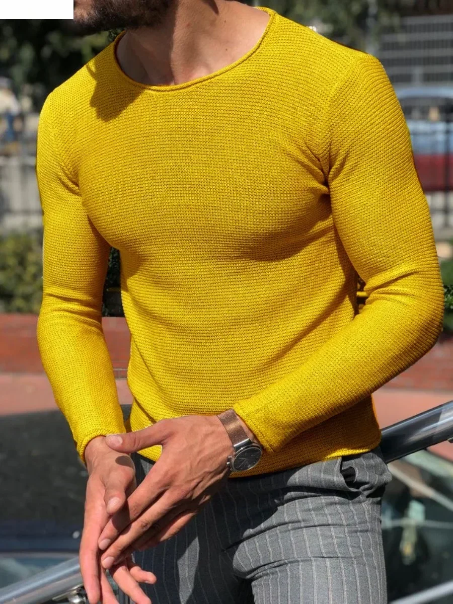 ฤดูใบไม้ผลิใหม่ผู้ชายสบายๆ O-คอเสื้อกันหนาวแฟชั่น Slim แขนยาวถัก Pullovers Comfy Leisure เสื้อถักเสื้อกันหนาวสําหรับชาย