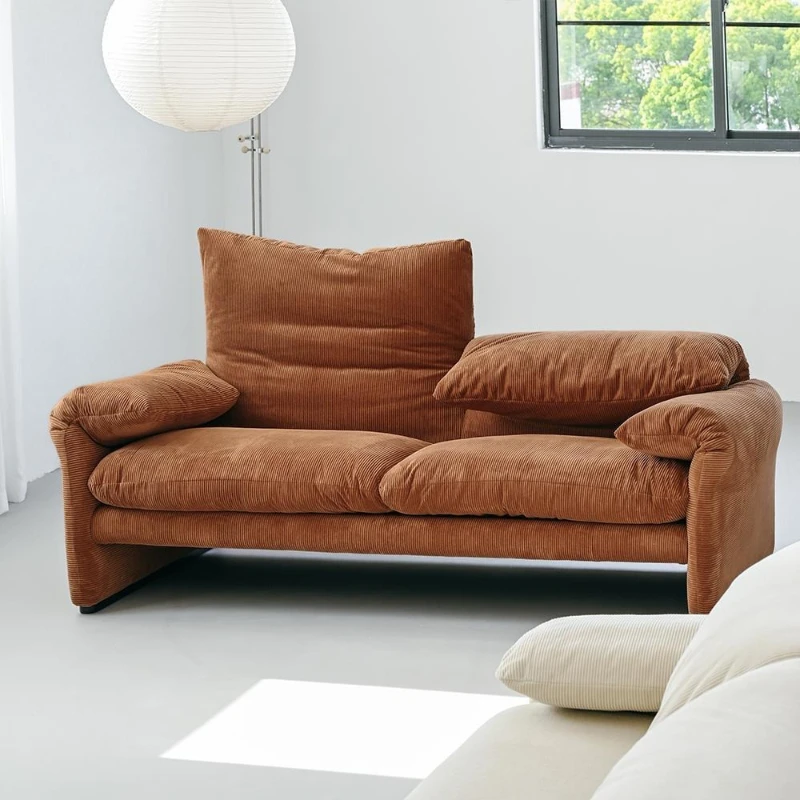 French light luxury retro style, corduroy cloth, folding ear sofa, high backrest, adjustable, straight row sofa