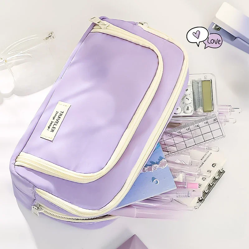 Imagem -05 - Bolsa de Lápis de Grande Capacidade para Meninas Cases Escolares Estéticos Papelaria Bonito Titular Pen Case Zipper Pouch Material Escolar Roxo