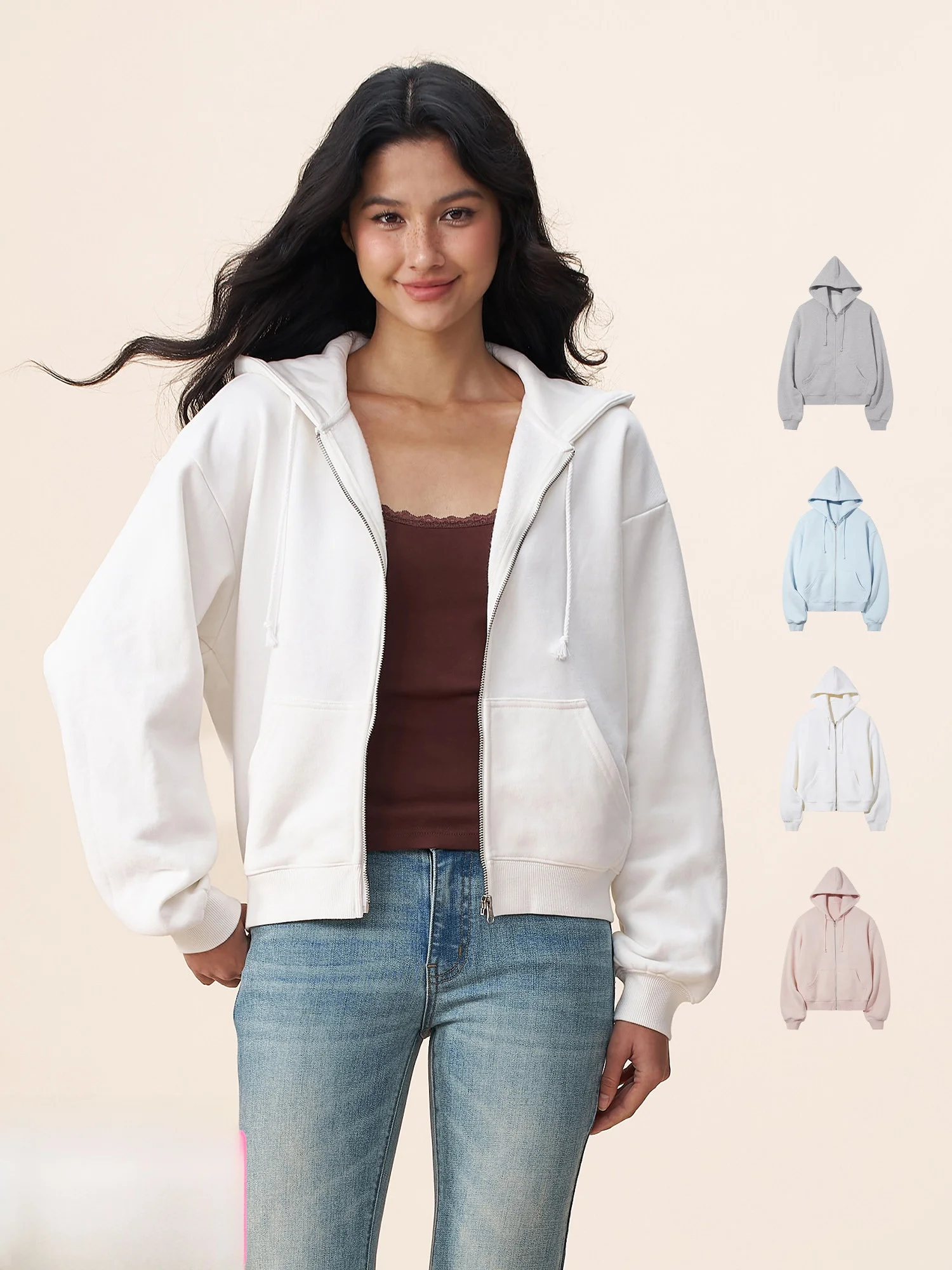 

Yescci American Style Hooded Zipper Sweatshirt Spring Sport Open Cardigan Women Loose Lazy Long Sleeve Jacket