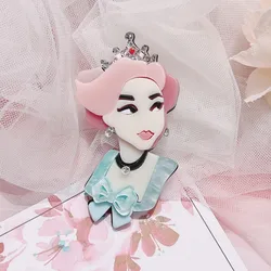 New Design Unique Lady Figure Acrylic Brooch Pins For Women Girls Brooches Pins Lapel Badges Bag Decorations Party Dress Jewelry