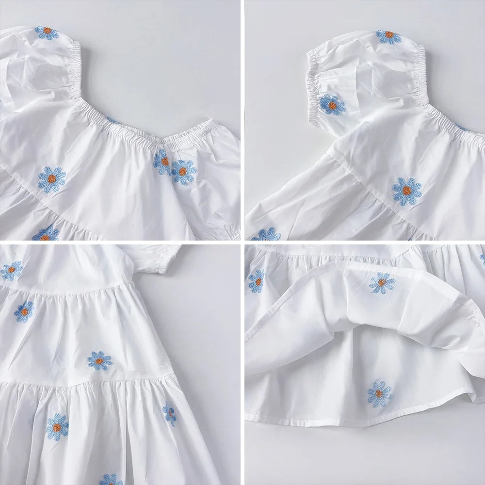 الفتيات الصيف موضة نفخة الأكمام لطيف بلون ألف خط فستان الأميرة 1 قطعة 3-7 سنوات الأطفال الحلو ملابس كاجوال