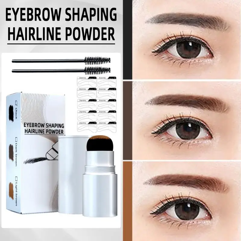 One Step Powder Shaping Kit Set Makeup Brow Pen Waterproof Contour Stencil Natural Stick Hairline Powder Enhance