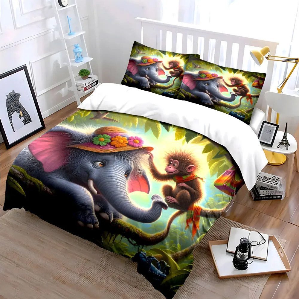 Cute animals interacting on tree Printed Duvet Cover Set1 Duvet Cover+2 PillowcaseMulti Size Bedroom Bedding Decor Luxury gifts