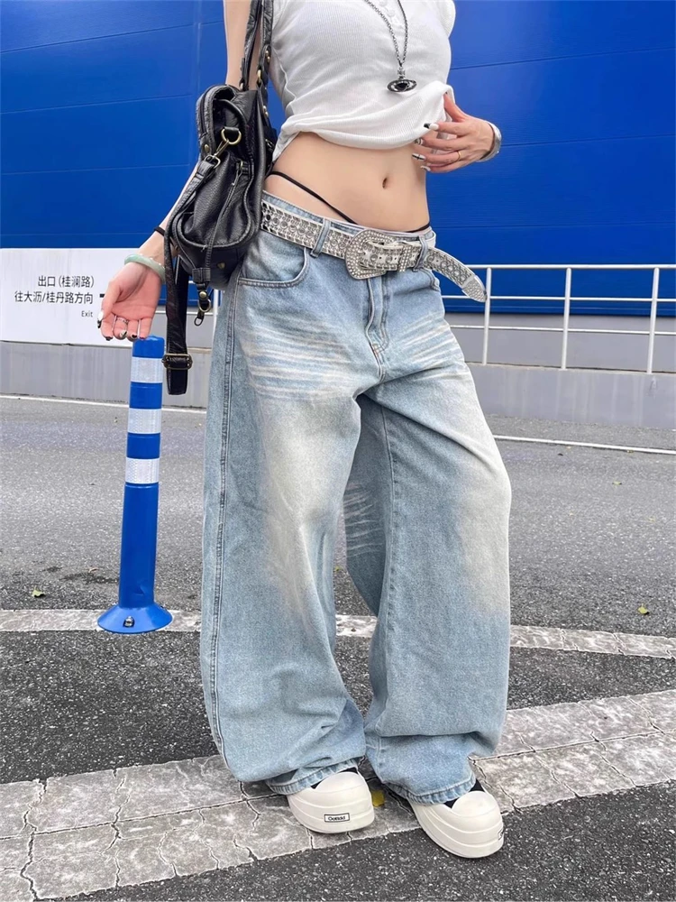 

Женские синие изогнутые широкие джинсы унисекс в стиле ретро, свободные брюки в уличном стиле для девочек, повседневные брюки, женские прямые джинсовые брюки