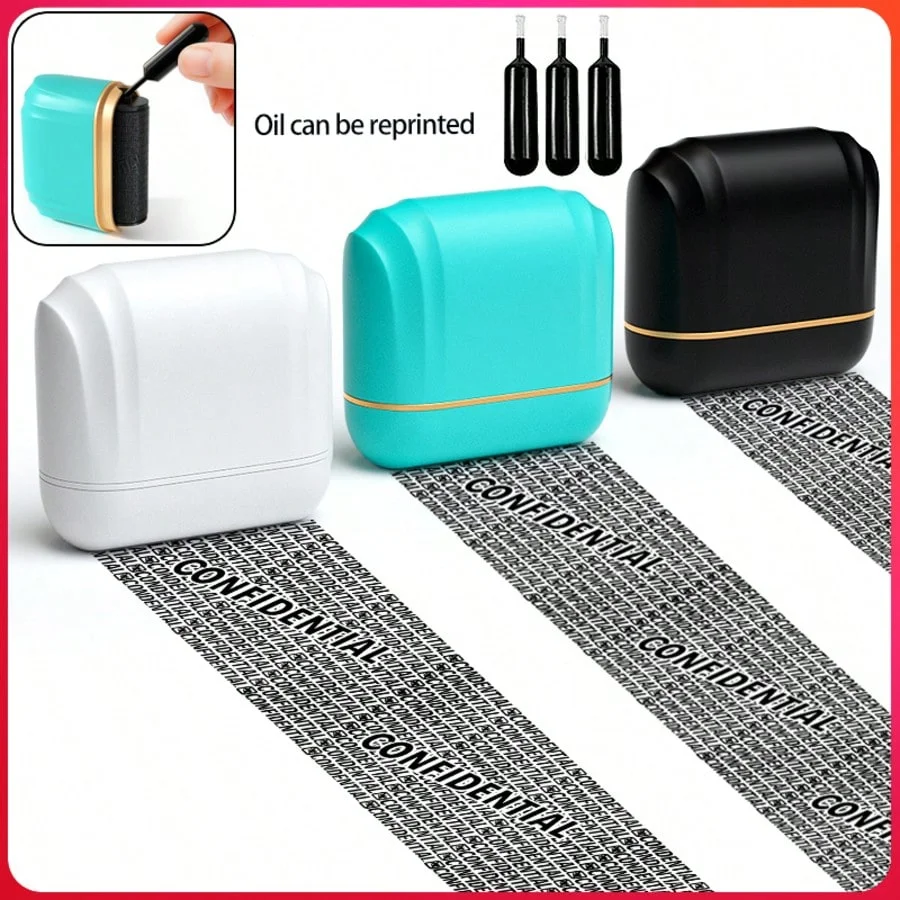 Privacy Guard Roller Stamp Confidential Information Masking Tool with Original Ink for Mail Bills Documents and Office Use