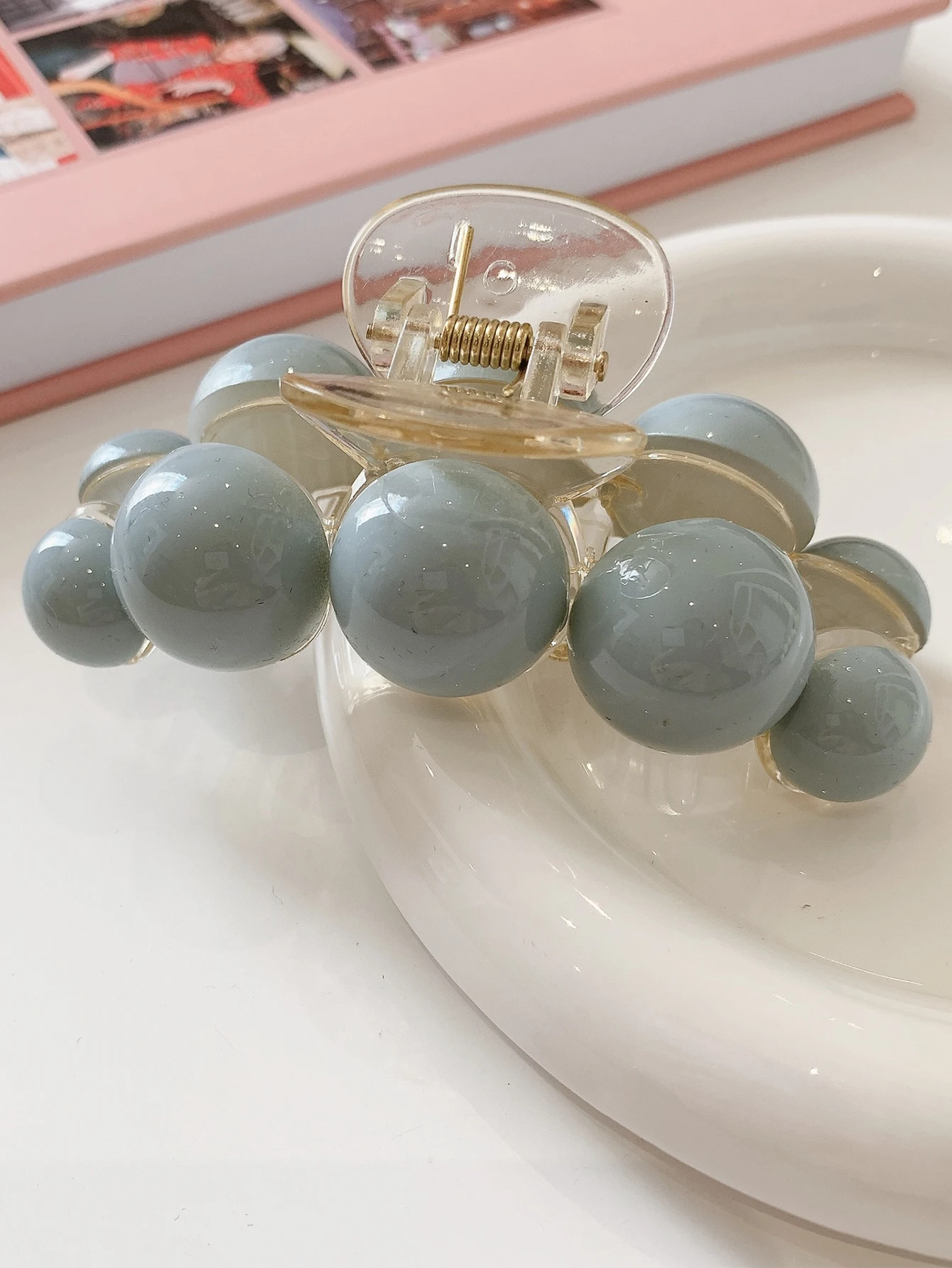 قطعة واحدة من مخالب شعر اللؤلؤ الأزرق البسيط للنساء والفتيات وإكسسوارات الشعر للحفلات #4