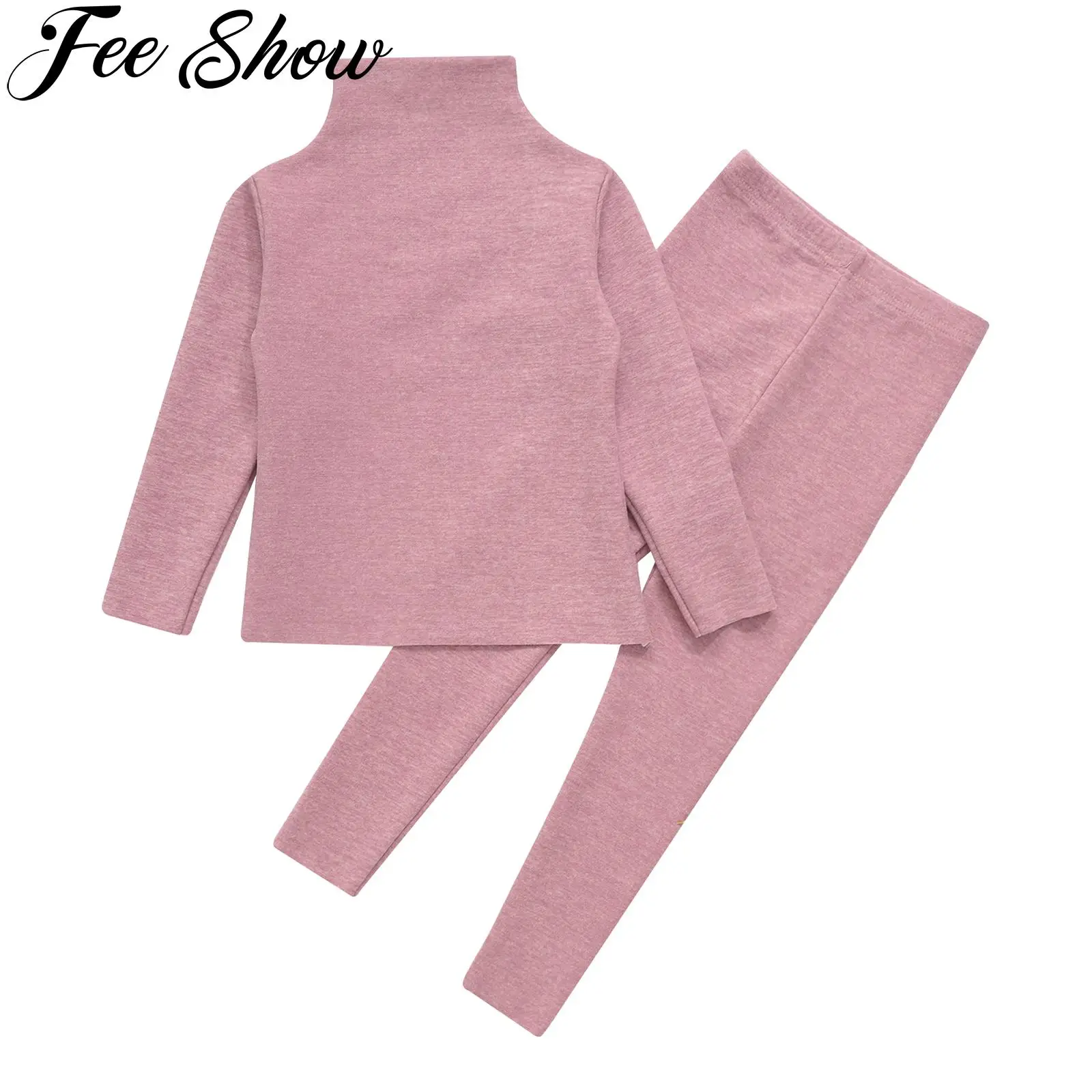 Spring Autumn Kids Girls Boys Thermal Underwear Suits Children Warm Long Johns Mock Neck Long Sleeve T-shirt with Leggings Sets