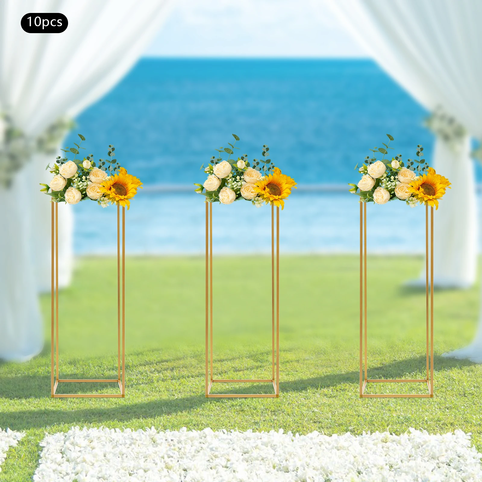 

10-Piece Golden Flower Stand Set, Rectangular geometric tabletop ornament, for weddings, parties, banquets, and celebrations