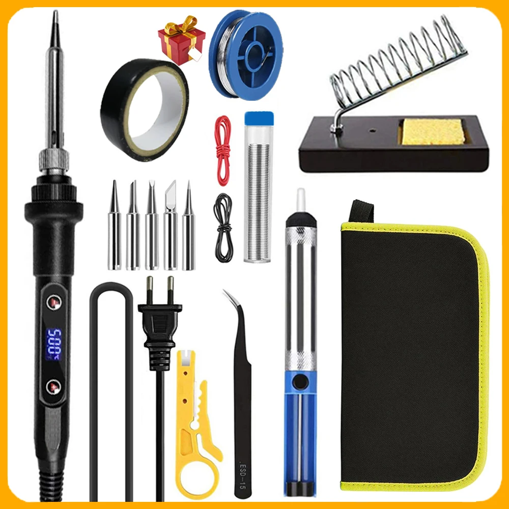 80W Electric Soldering Iron 16-IN-1 LCD Digital Display 180-500C Adjustable Replaceable Head Soldering Iron Tin Pen Welding Kit