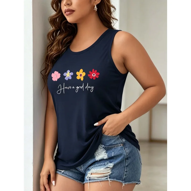 Women's Casual Floral Pattern Printed Large-Sized Fashionable Round-Neck Pullover, Summer Sports Pullover