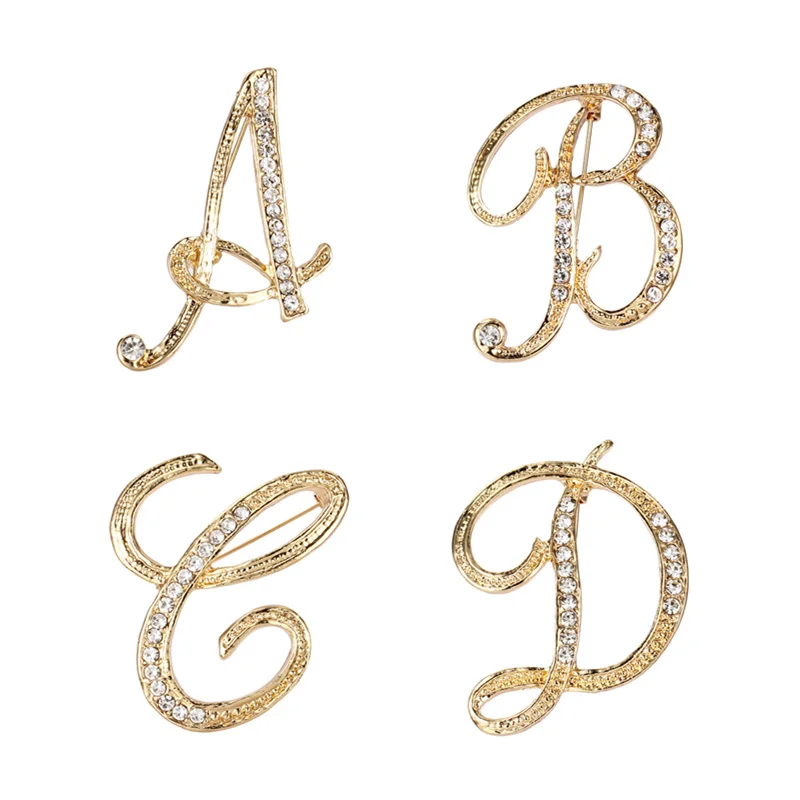 English Letter Word Pins Metal Crystal Brooch 26 Initial Letters A To Z Rhinestone Brooch Pins For Men And Women Jewelry Gifts