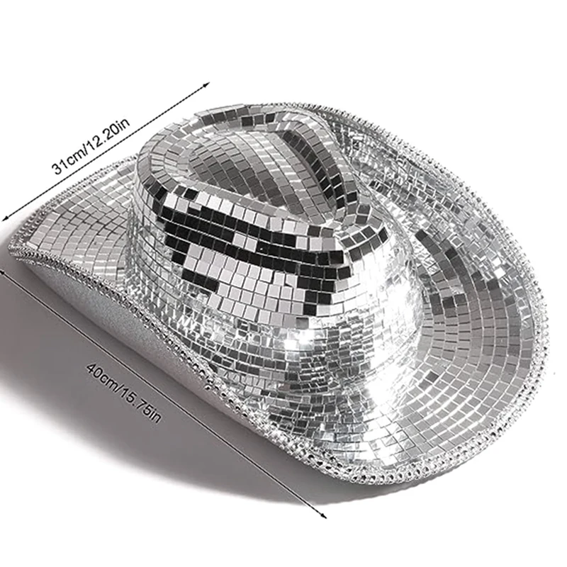 Disco Ball Hat, Sparkly Glitter Space Cowgirl Hat, Mirror Ball Hat for Women Men for Accessories-A79M