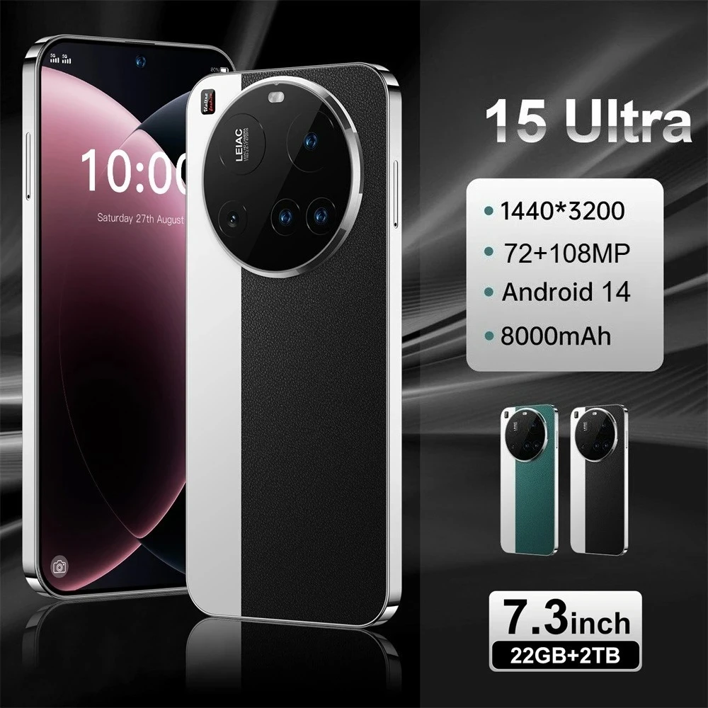 NUOVO 15 Telefoni cellulari ultra originali 4G 5G Dual SIM Cellulare Smartphone da 7,3 pollici Android Versione globale 8000mAh GPS Cellulare