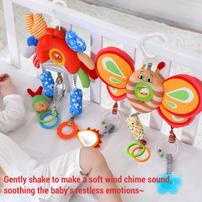 Sonajeros colgantes de felpa suave para bebé, juguetes para cama de bebé, cordón colgante, mango de desarrollo sensorial, juguetes educativos de animales bonitos, regalo